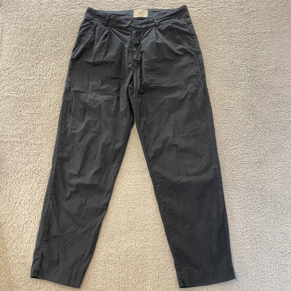 Folk Assembly Chino Pant Mens 2 (33x27) Gray Pleated Tapered Cotton Trousers